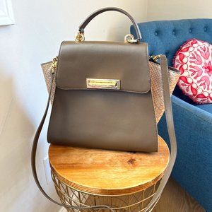 Zac Posen Eartha Cross Body Brown color block Snake Skin embossed gusset